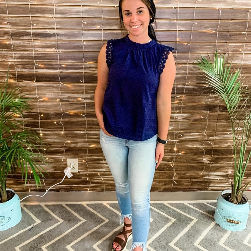 Navy top with lace detailing